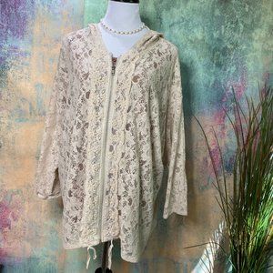 📌 Cato Romantic Lace Zipper Hooded Cardigan
